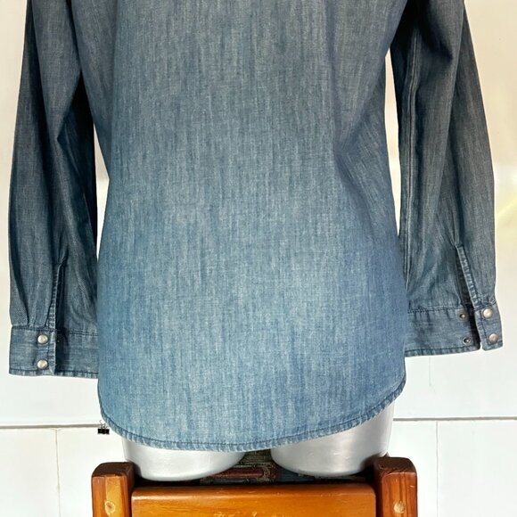 Liz Claiborne Petite Size PL Women Blue Denim Snap Front Shirt Long Sleeve Weste - Picture 9 of 16